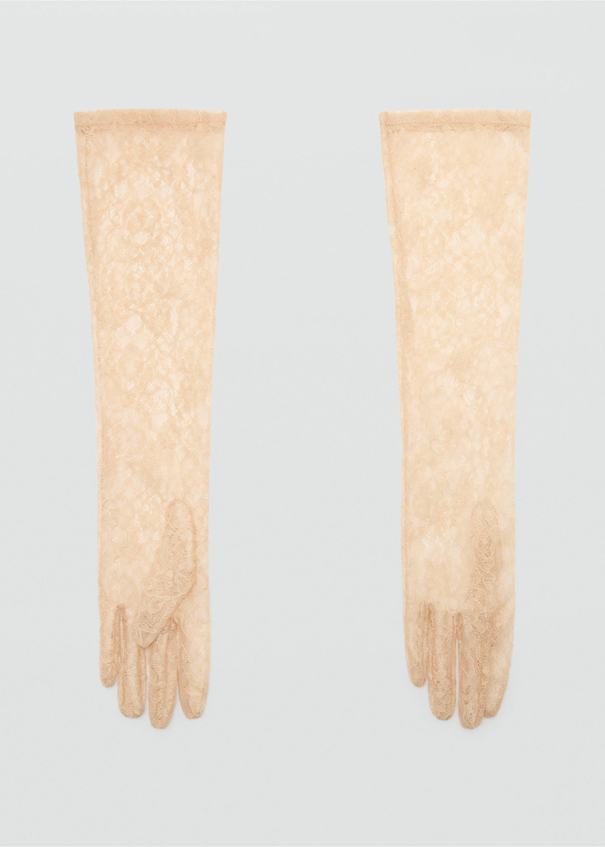 Long beige lace gloves in a floral pattern., Beige. Ref: 37078632-00.