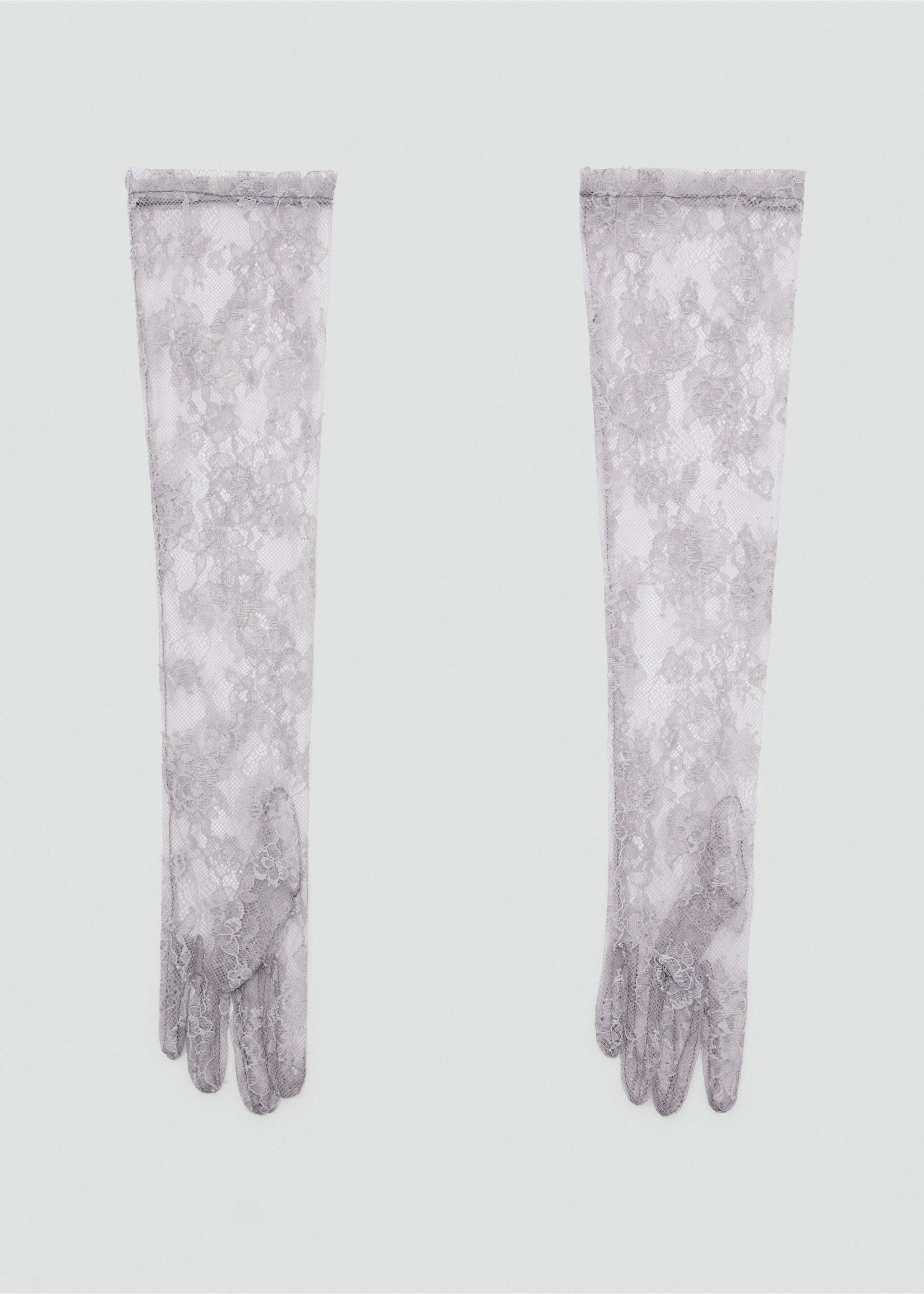Long grey lace gloves with a sheer floral pattern., Grey. Ref: 37078632-00.