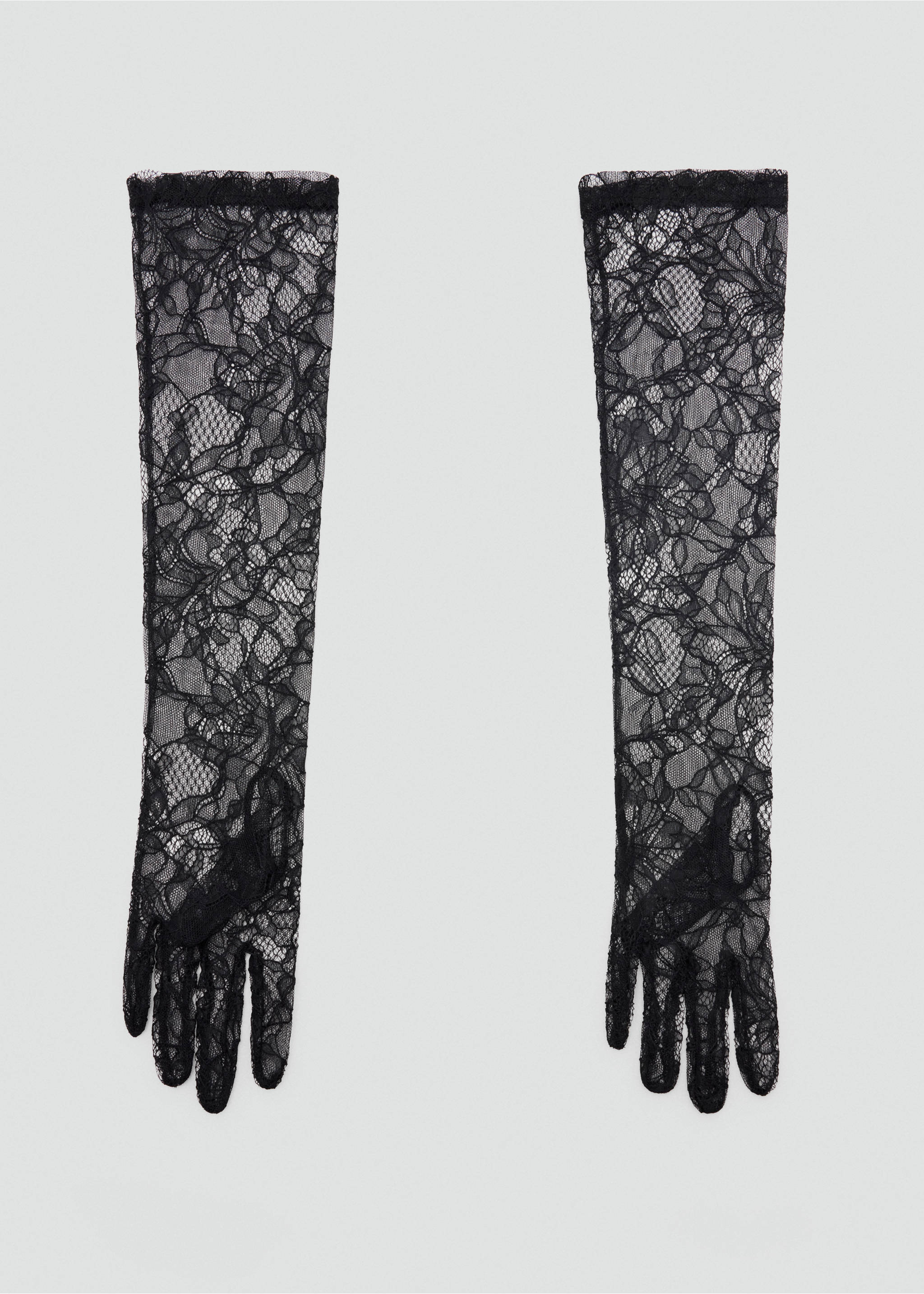 Long black floral lace gloves., Black. Ref: 37078632-00.