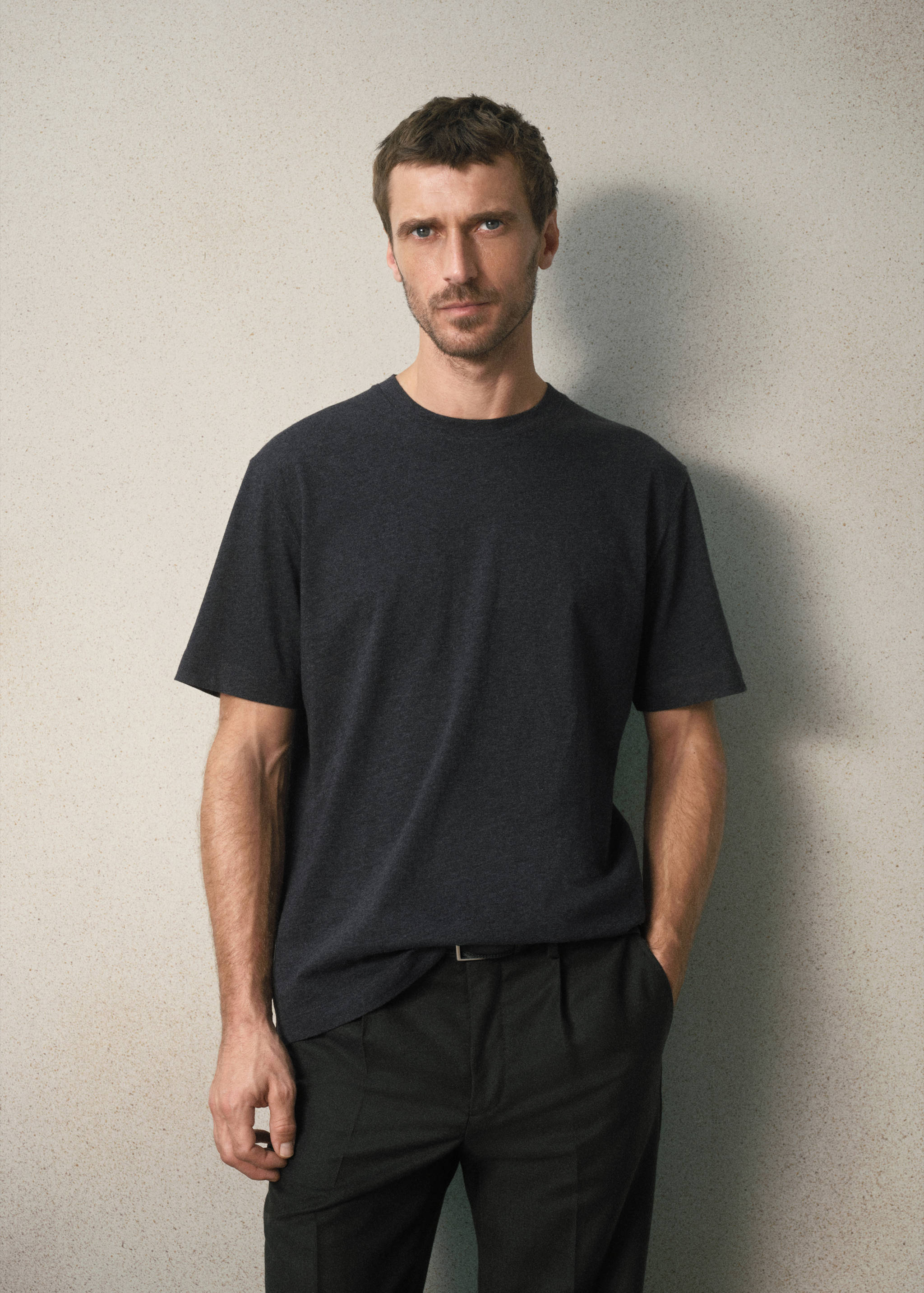 Regular fit cotton-cashmere blend T-shirt - Medium plane