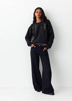 Cotton sweatshirt with fringe — Black 2
