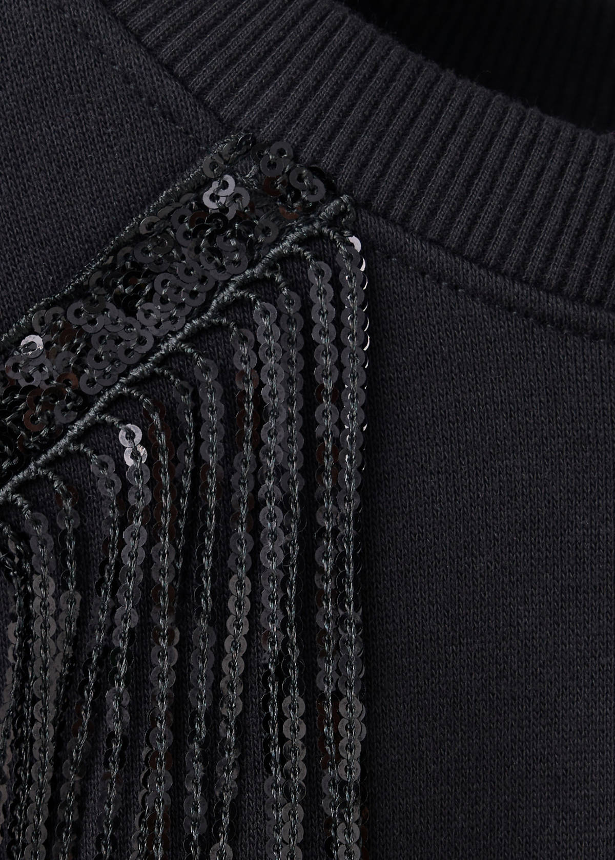Cotton sweatshirt with fringe — Black