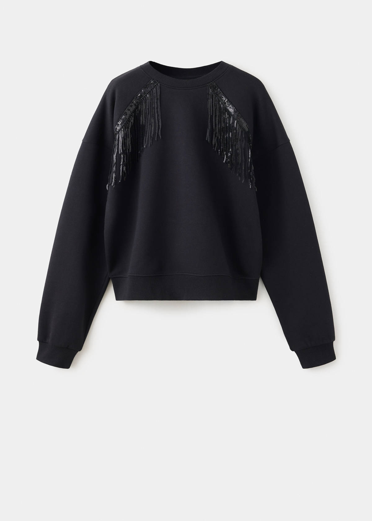Cotton sweatshirt with fringe — Black