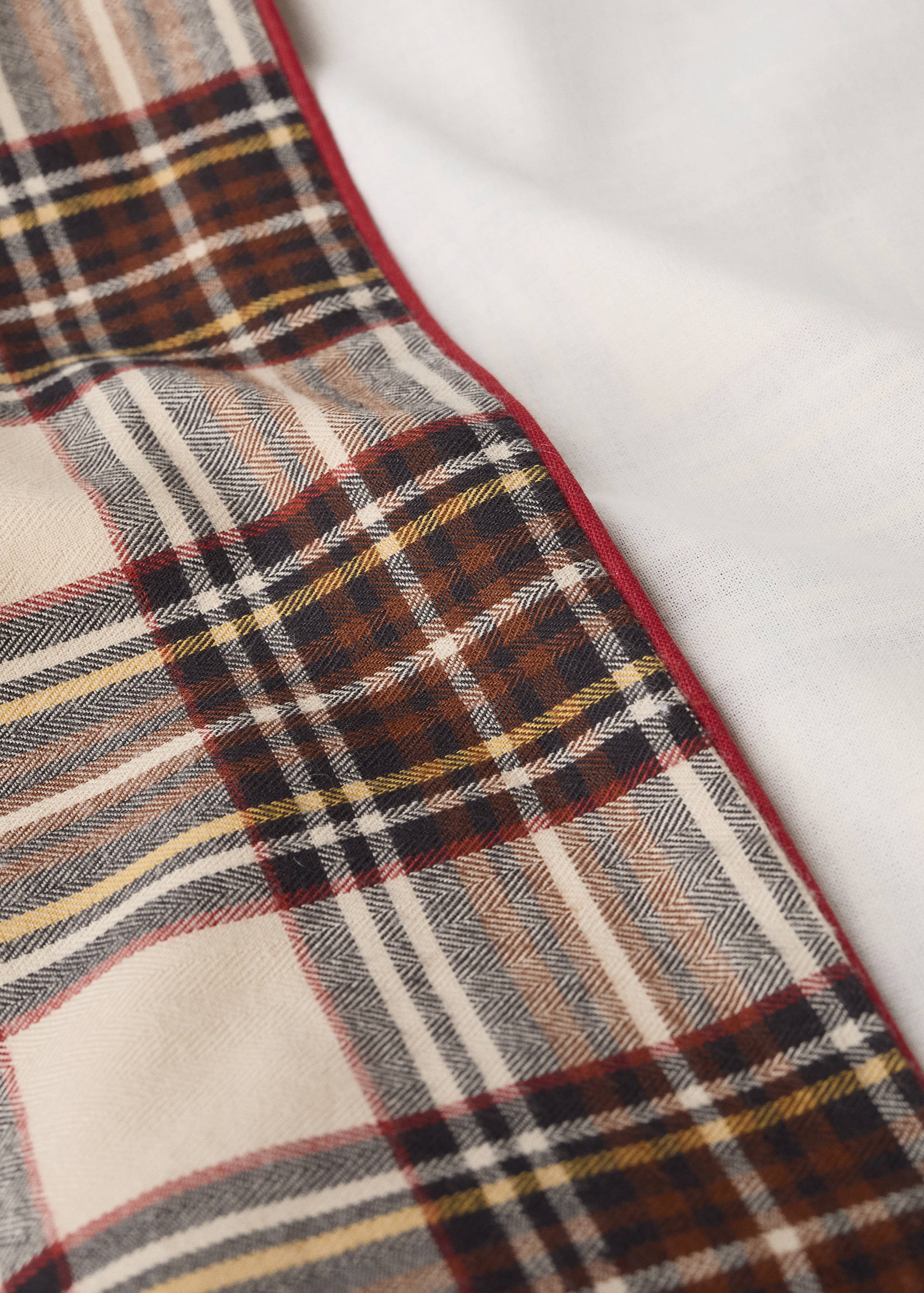 Plaid cot duvet cover in brown, red, yellow, and off-white