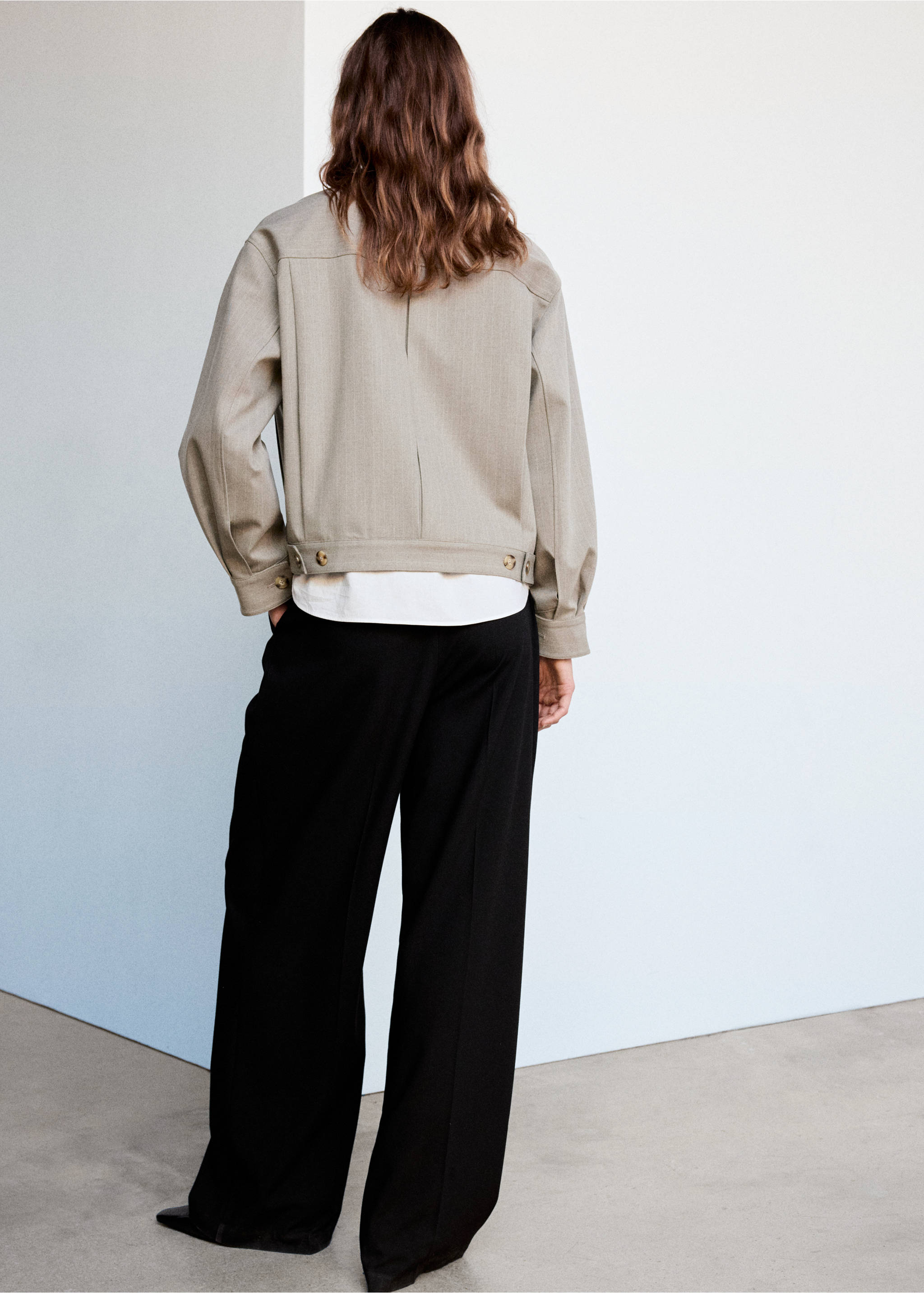 Beige jacket shown from the back, styled with a white top and black trousers., Medium Brown. Ref: 37078639-00.