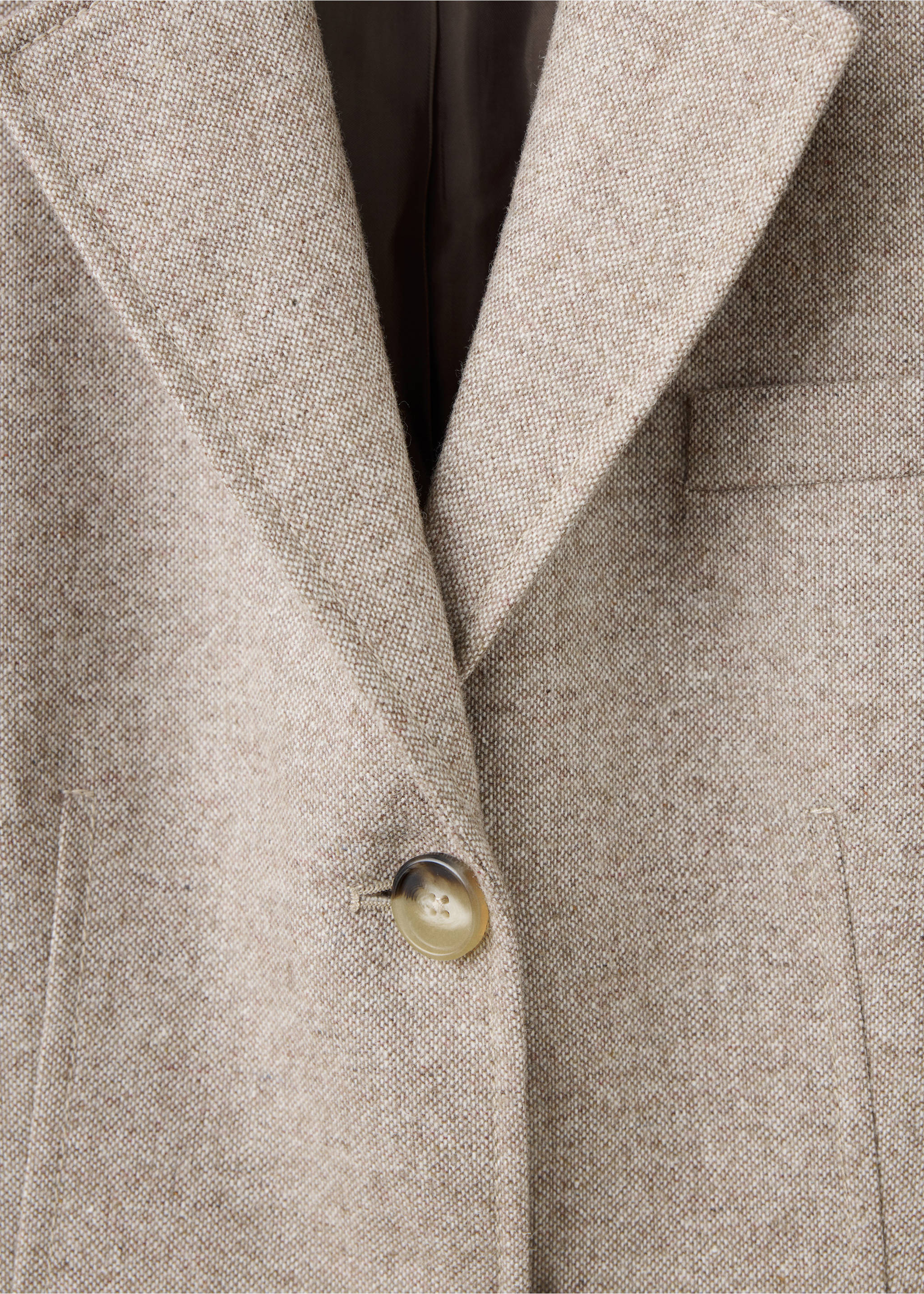 Close-up of a beige tweed blazer featuring lapels and a single button., Beige. Ref: 37078640-00.