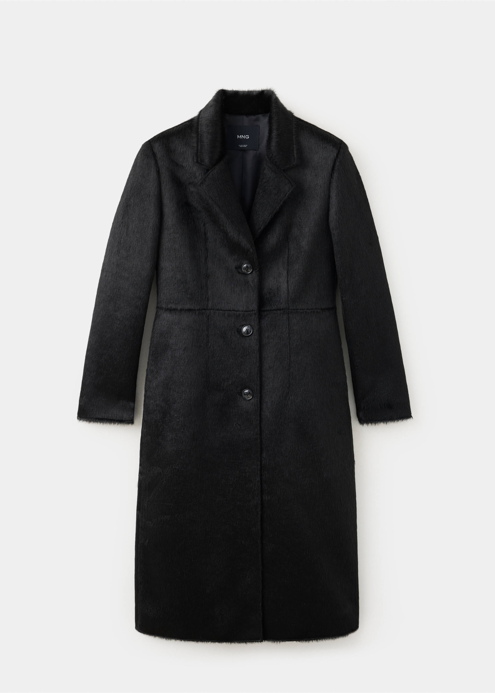 Manteau midi en fausse fourrure - Article sans modèle, Noir. Ref: 37079115-00.