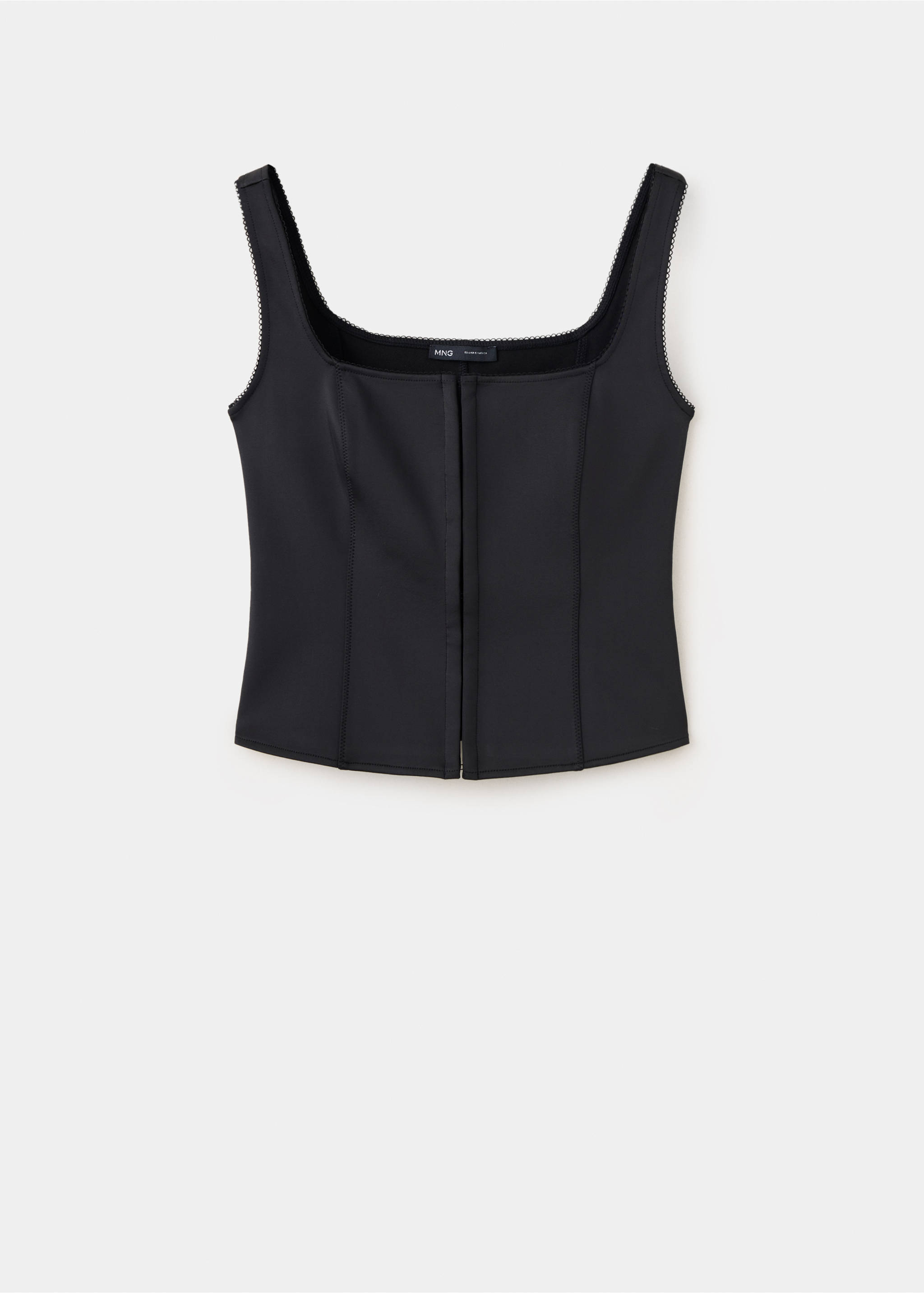 Black waistcoat with a square neckline and structured seams., Black. Ref: 37079122-00.