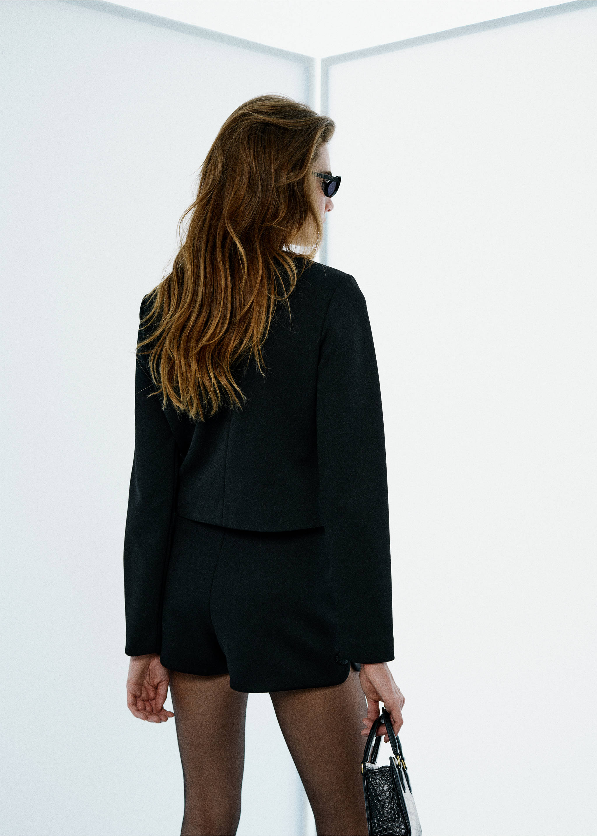 Black cropped jacket from the back., Black. Ref: 37079124-00.
