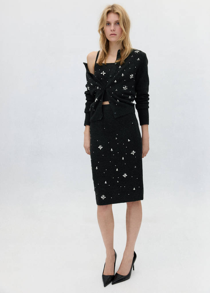Embroidered beaded knit skirt thumbnail 2