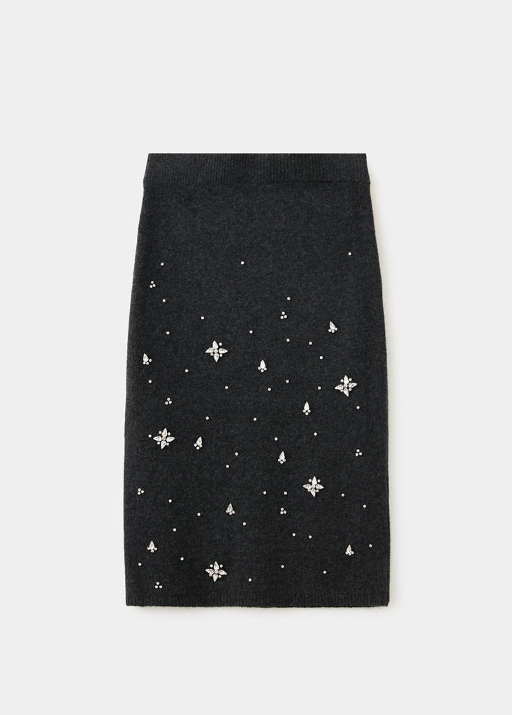 Embroidered beaded knit skirt thumbnail 5