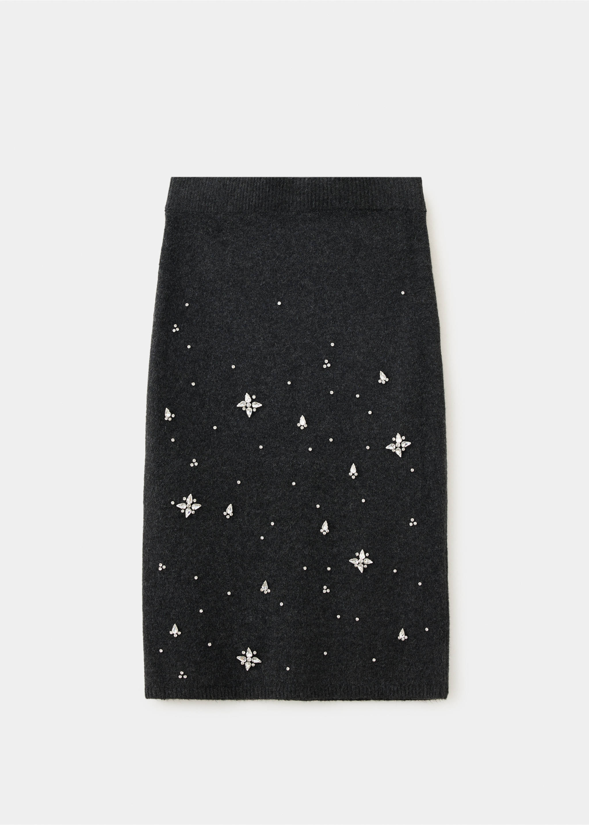 Dark grey knit skirt with rhinestone star and bead embellishments., Charcoal. Ref: 37079125-00.