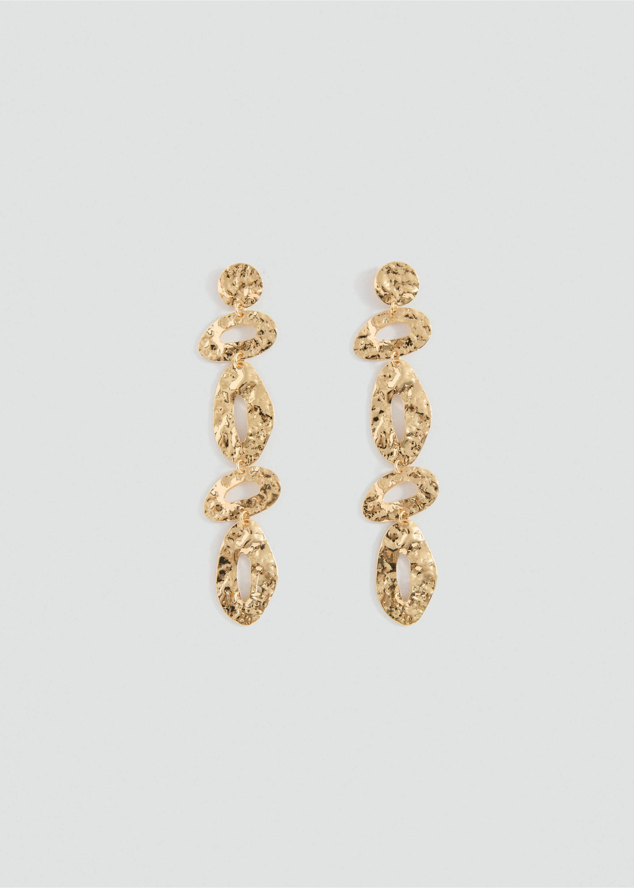 Gold-toned hammered drop earrings with linked textured organic shapes., Gold. Ref: 37079126-00.