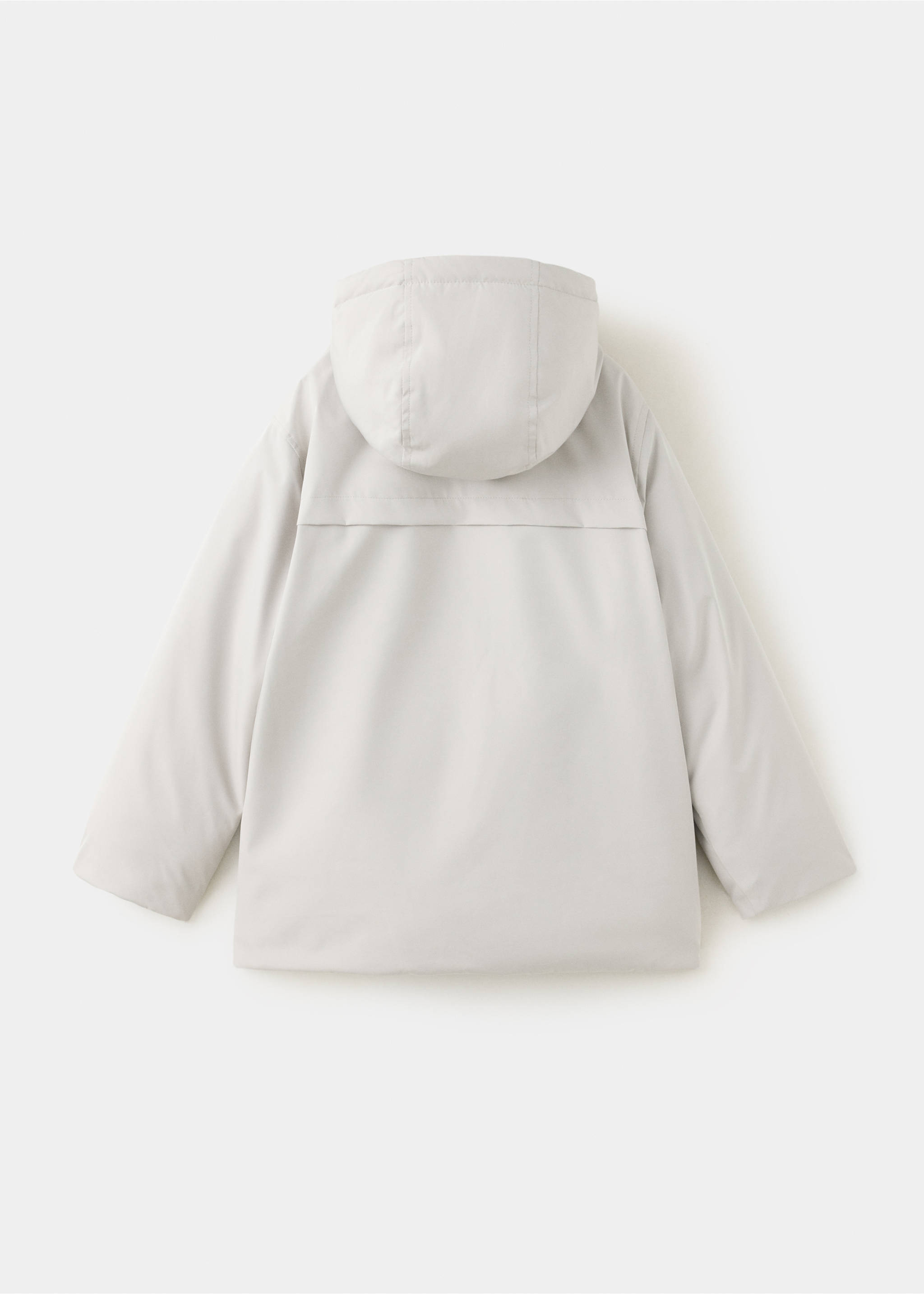 Light grey kids' anorak, back view with hood and storm flap., Light/Pastel Grey. Ref: 37079127-00.