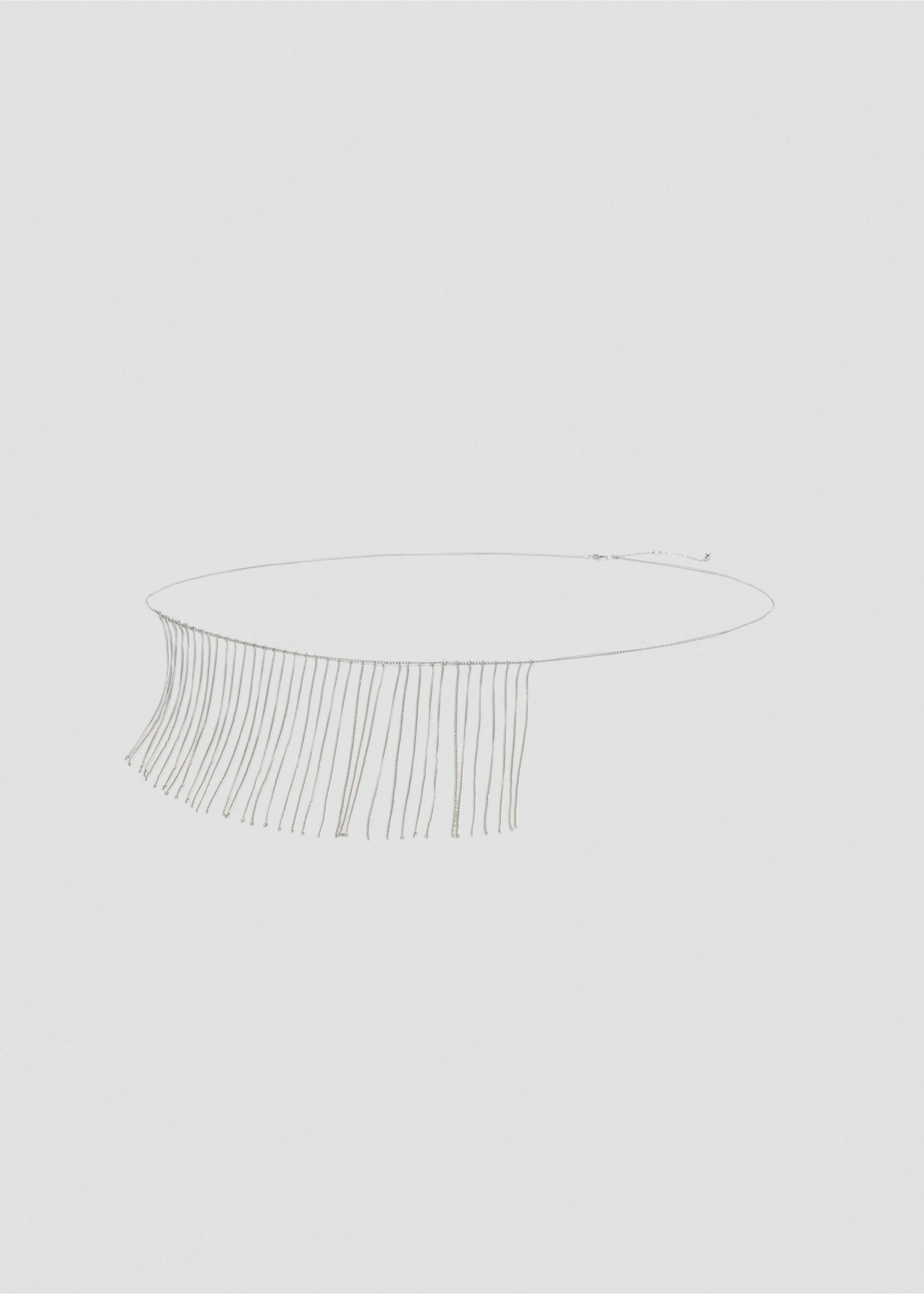 Silver chain belt with a delicate hanging fringe detail., Silver. Ref: 37079131-00.