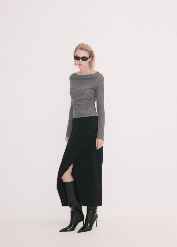 Drapowany sweter z dzianiny z lureksem szary - Kobieta - S - MANGO