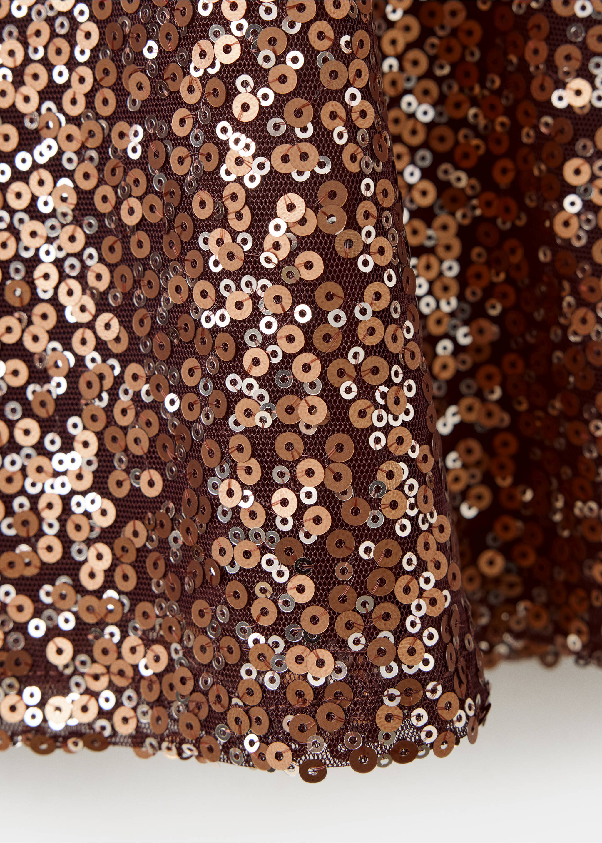 Close-up of the brown sequin fabric on a dress., Copper. Ref: 37079211-00.