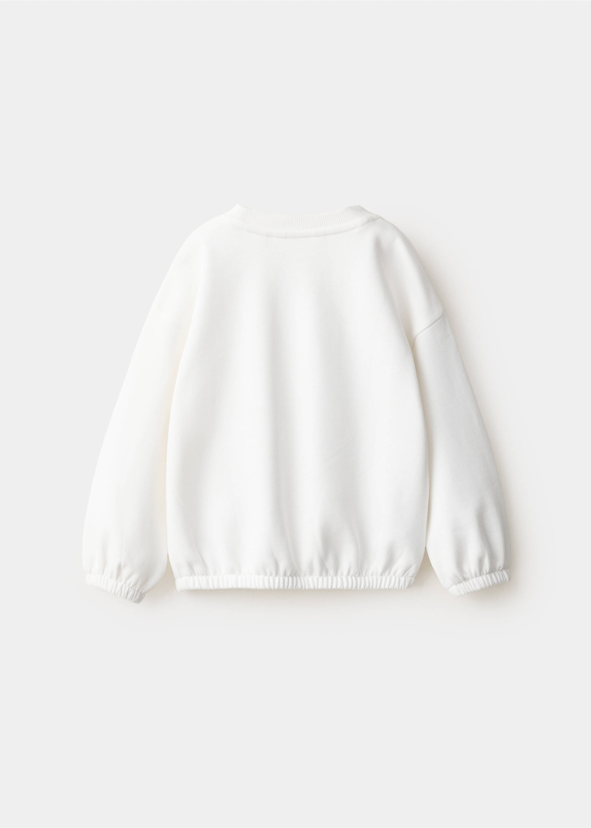 Sudadera blanca de niño, vista trasera, con cuello redondo de canalé y bajo elástico., Blanco roto. Ref: 37079215-00.