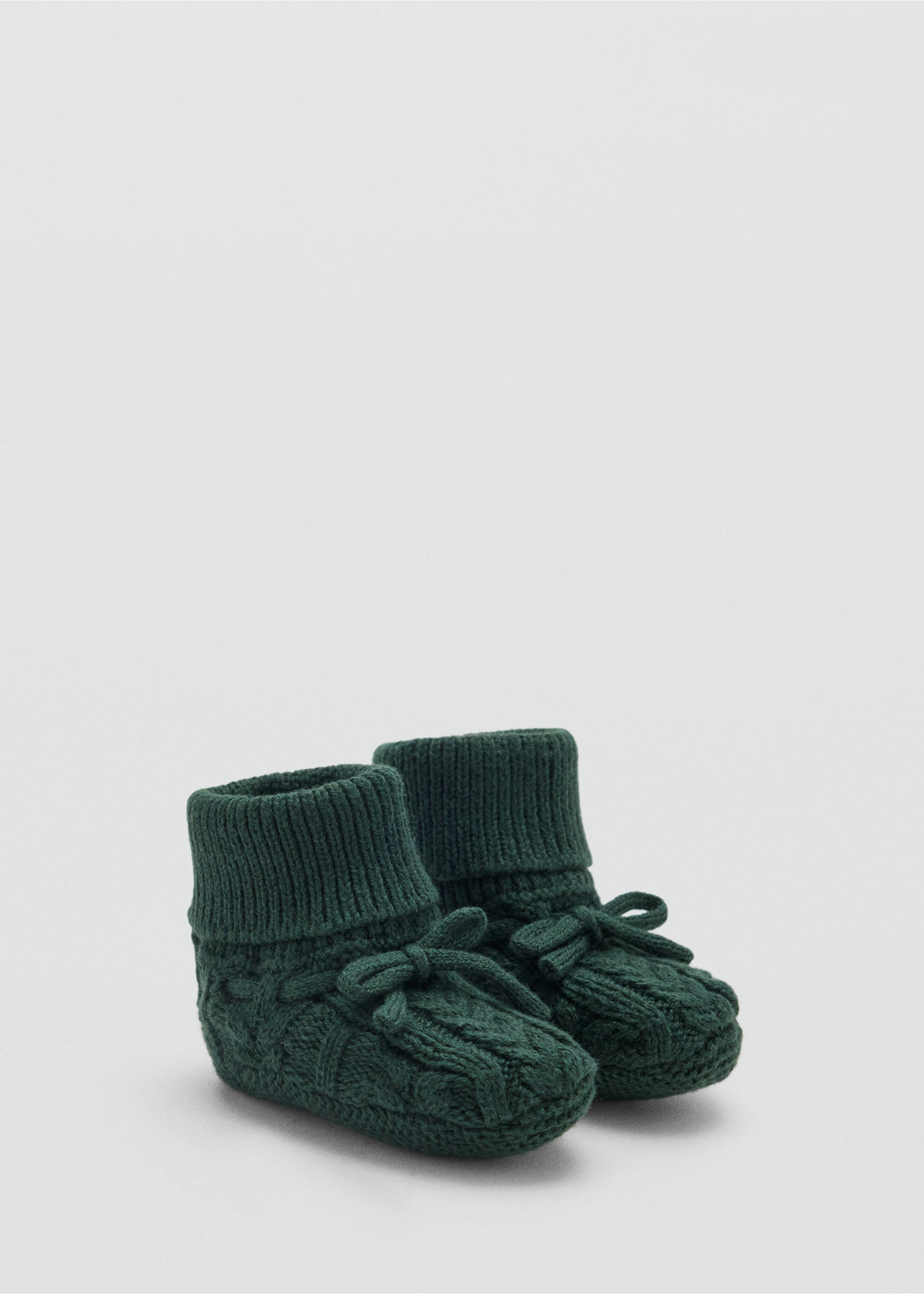 Dark green cable-knit kids' socks with ribbed cuffs and bows., Green. Ref: 37079216-00.