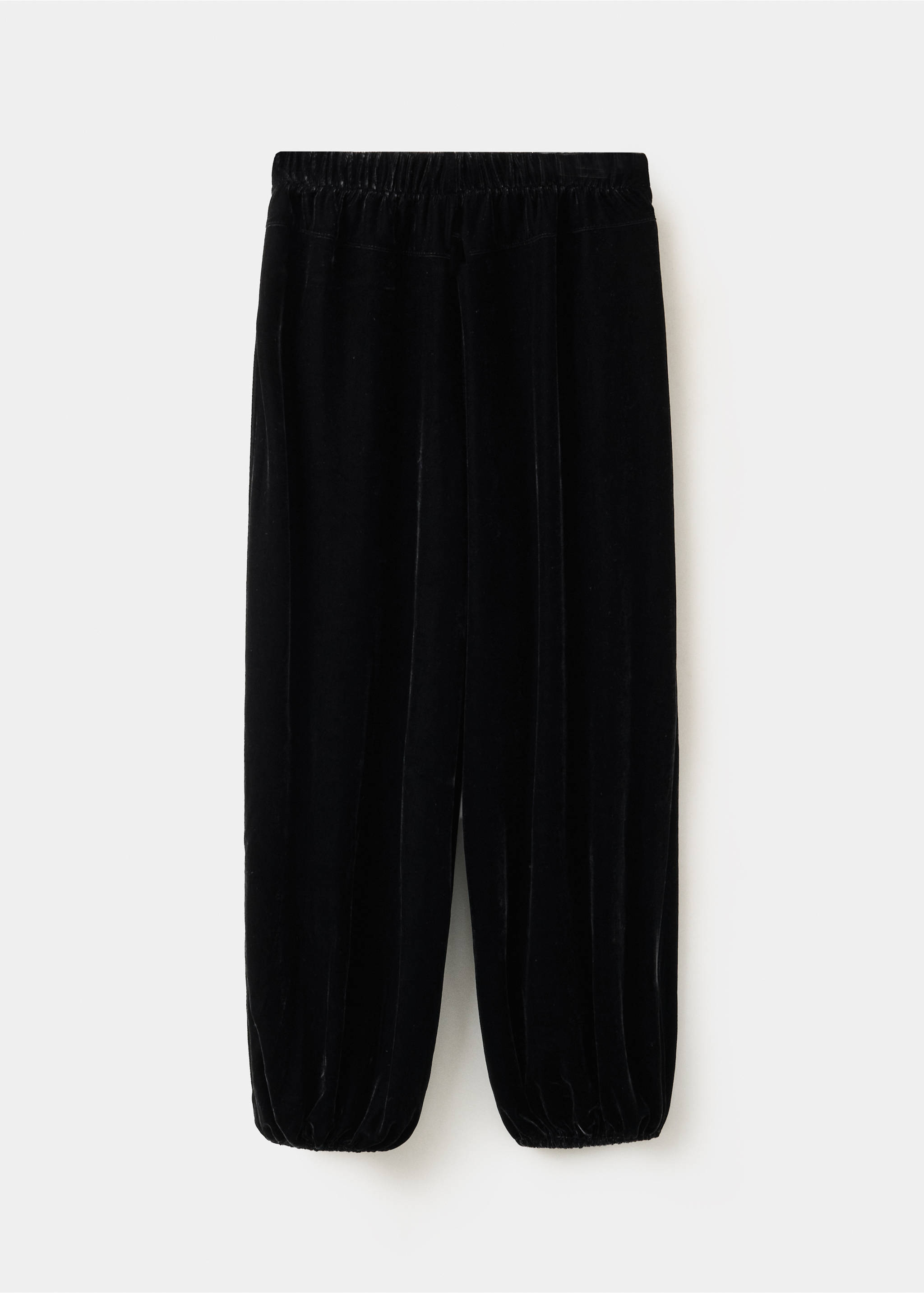 Black velvet trousers shown from the back, featuring an elasticated waist., Black. Ref: 37079219-00.