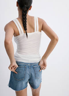 Denim shorts with frayed hem — Medium Blue 3