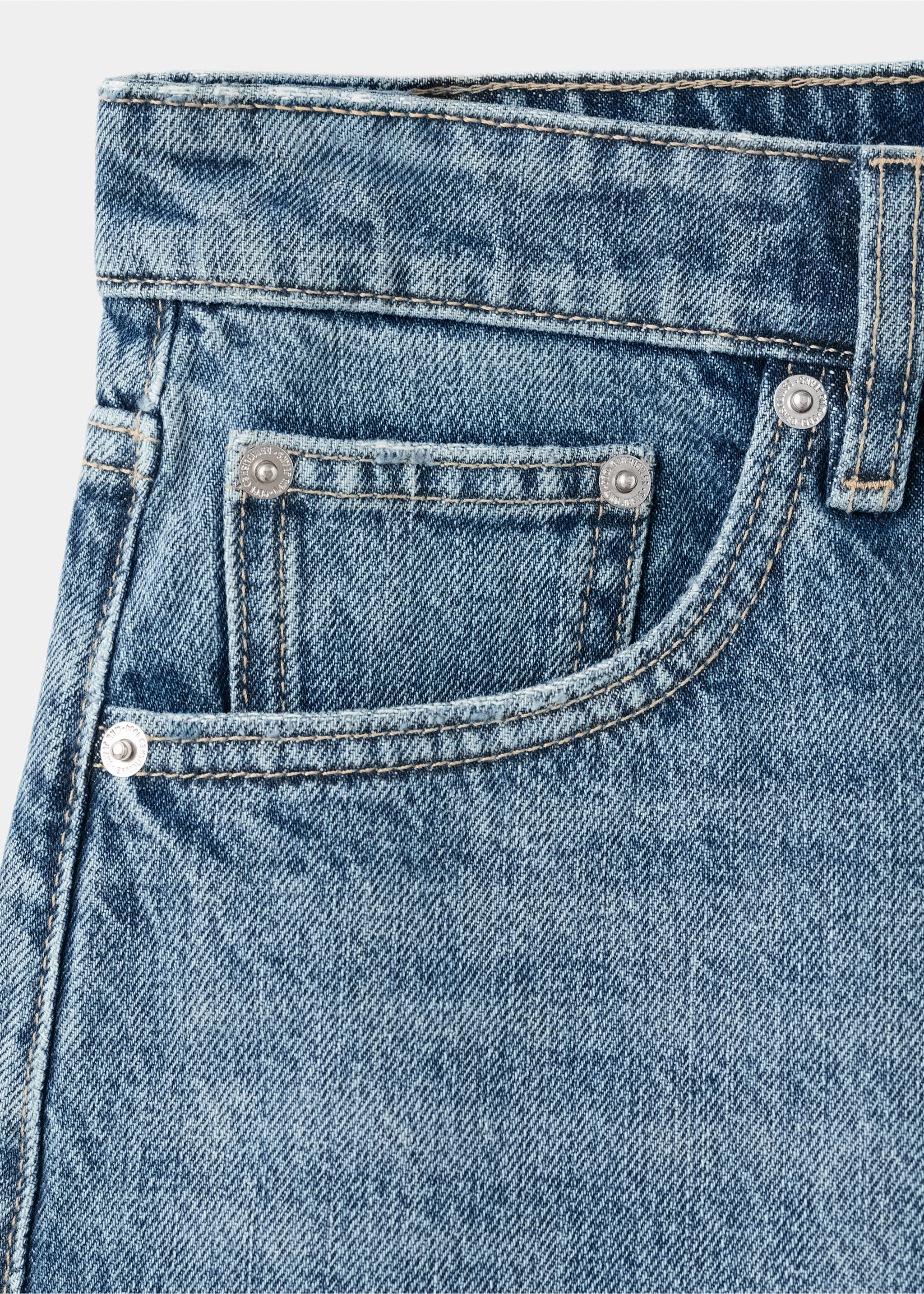Denim shorts with frayed hem - Details of the article 0, Medium Blue. Ref: 37081328-00.