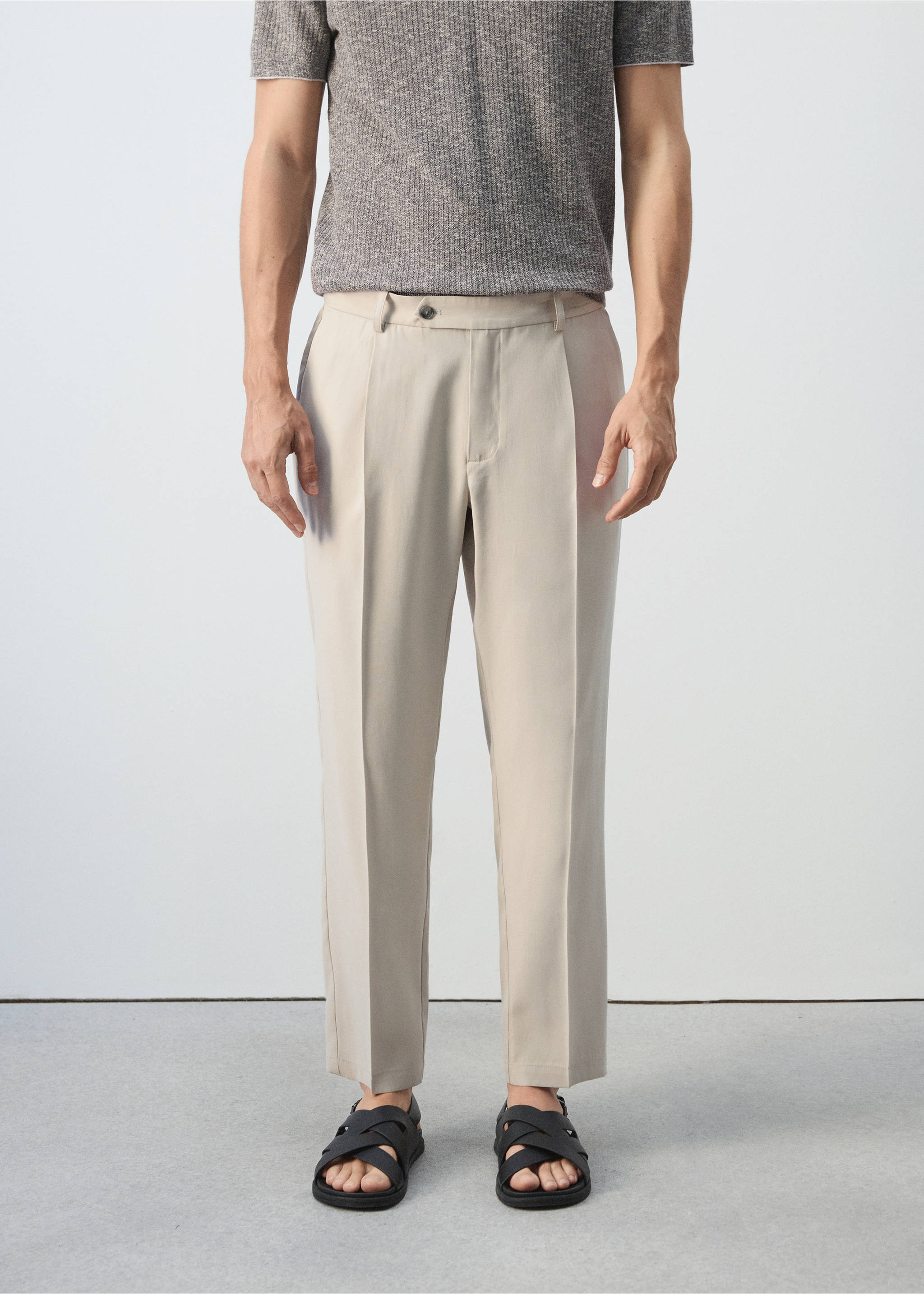 Pantalón traje regualt fit modal - Plano medio, Blanco marfil. Ref: 37081333-00.