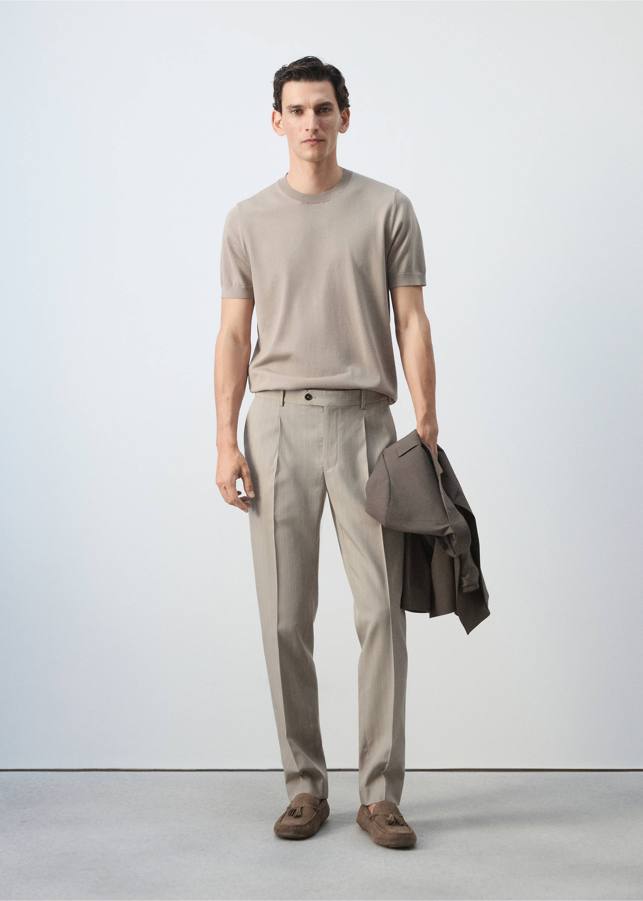 Pantalón traje slim fit lyocell - Plano general, Marrón medio. Ref: 37081334-00.