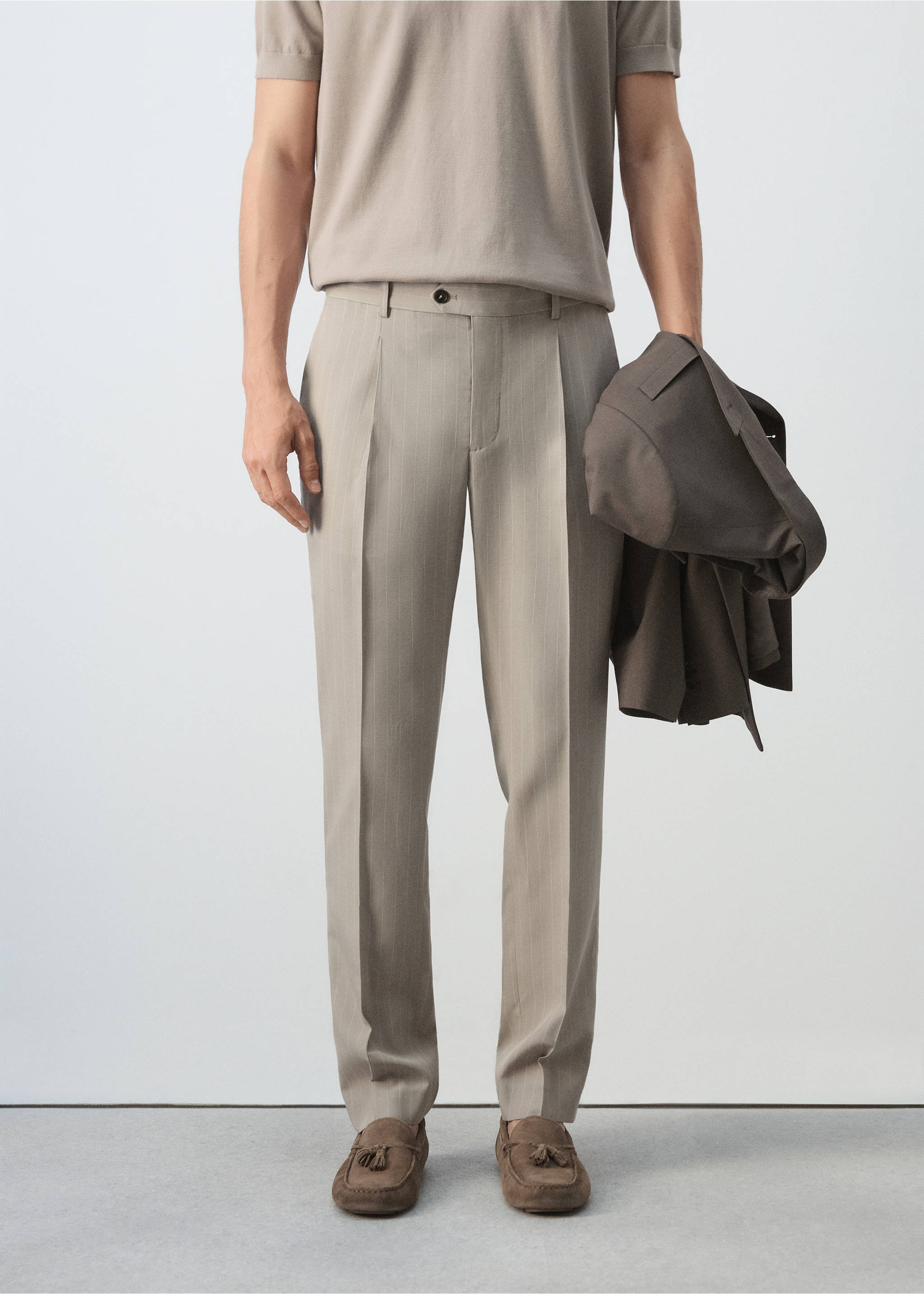 Pantalón traje slim fit lyocell - Plano medio, Marrón medio. Ref: 37081334-00.