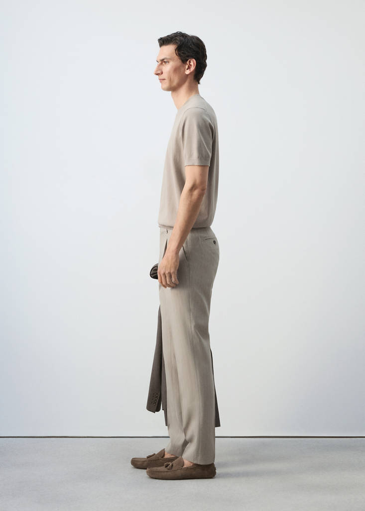 Slim-fit lyocell linen trousers — Medium Brown