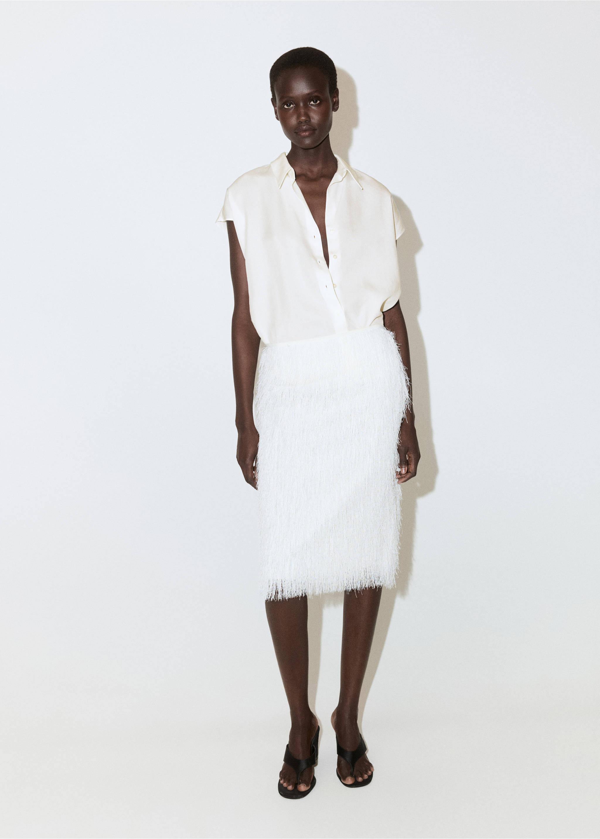 Chemise Lyocell manches courtes - Plan général, Blanc cassé. Ref: 37081337-00.