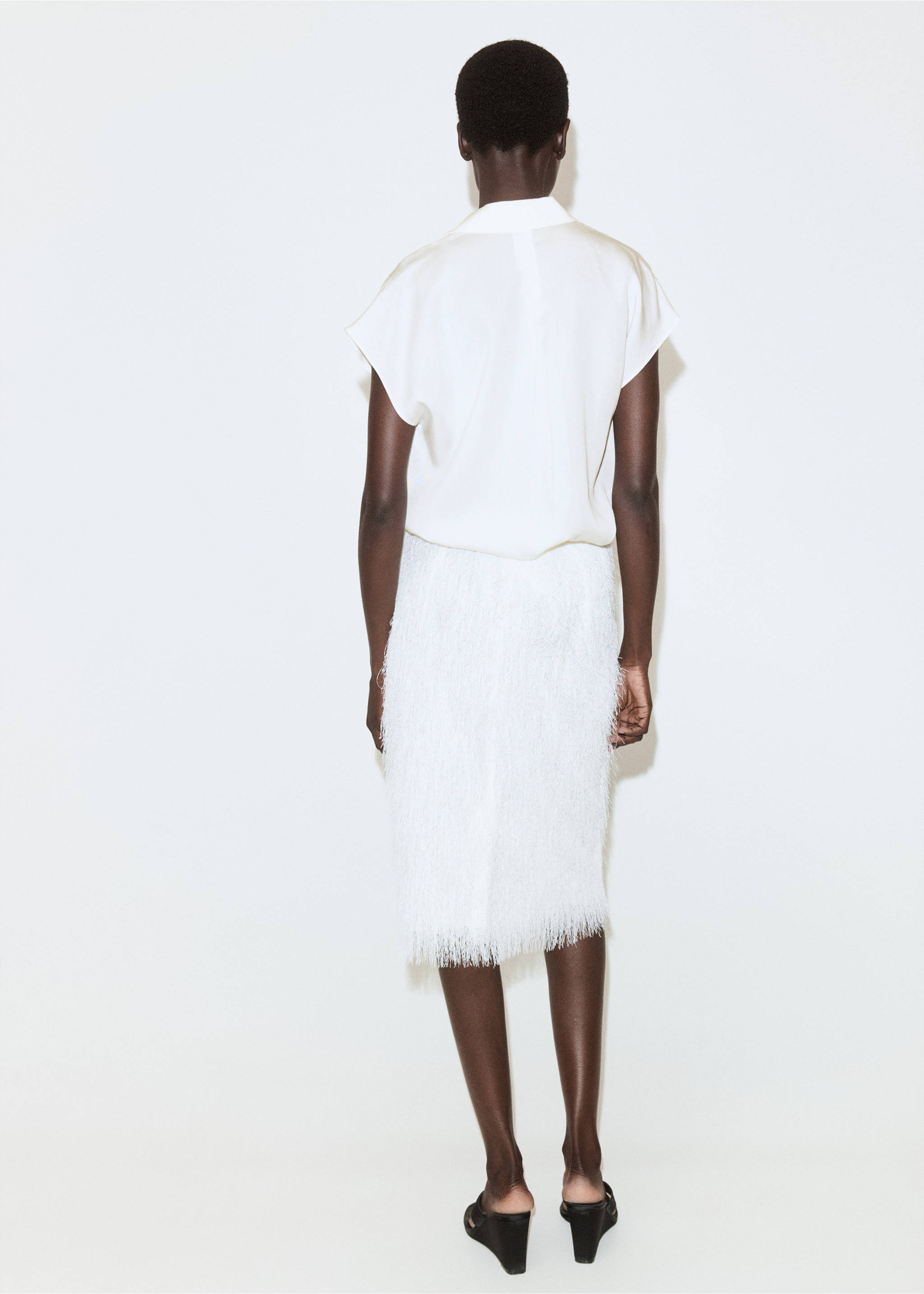 Chemise Lyocell manches courtes - Verso de l’article, Blanc cassé. Ref: 37081337-00.