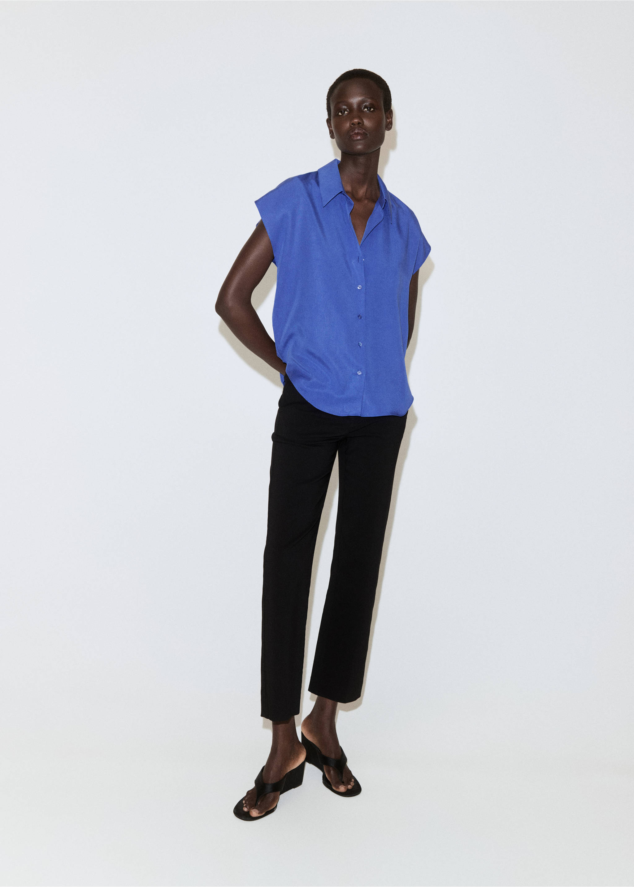 Camisa lyocell manga corta - Plano general, Azul. Ref: 37081337-00.