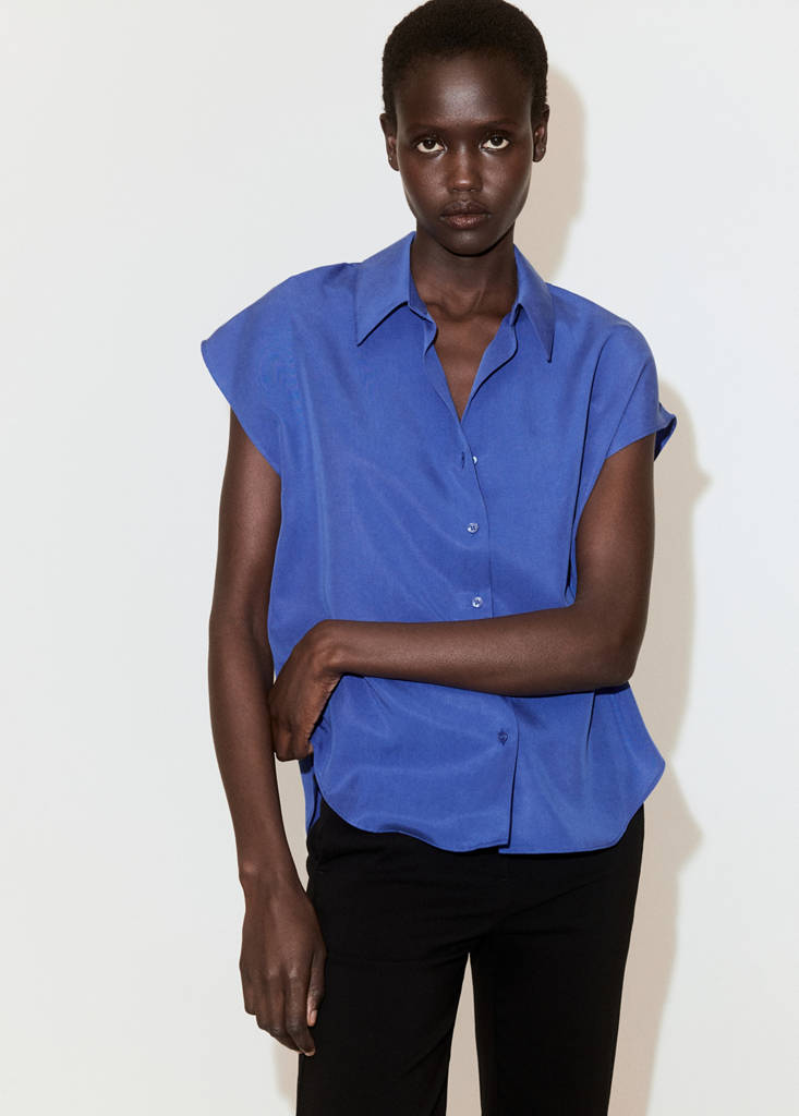 Short-sleeved lyocell shirt — Blue