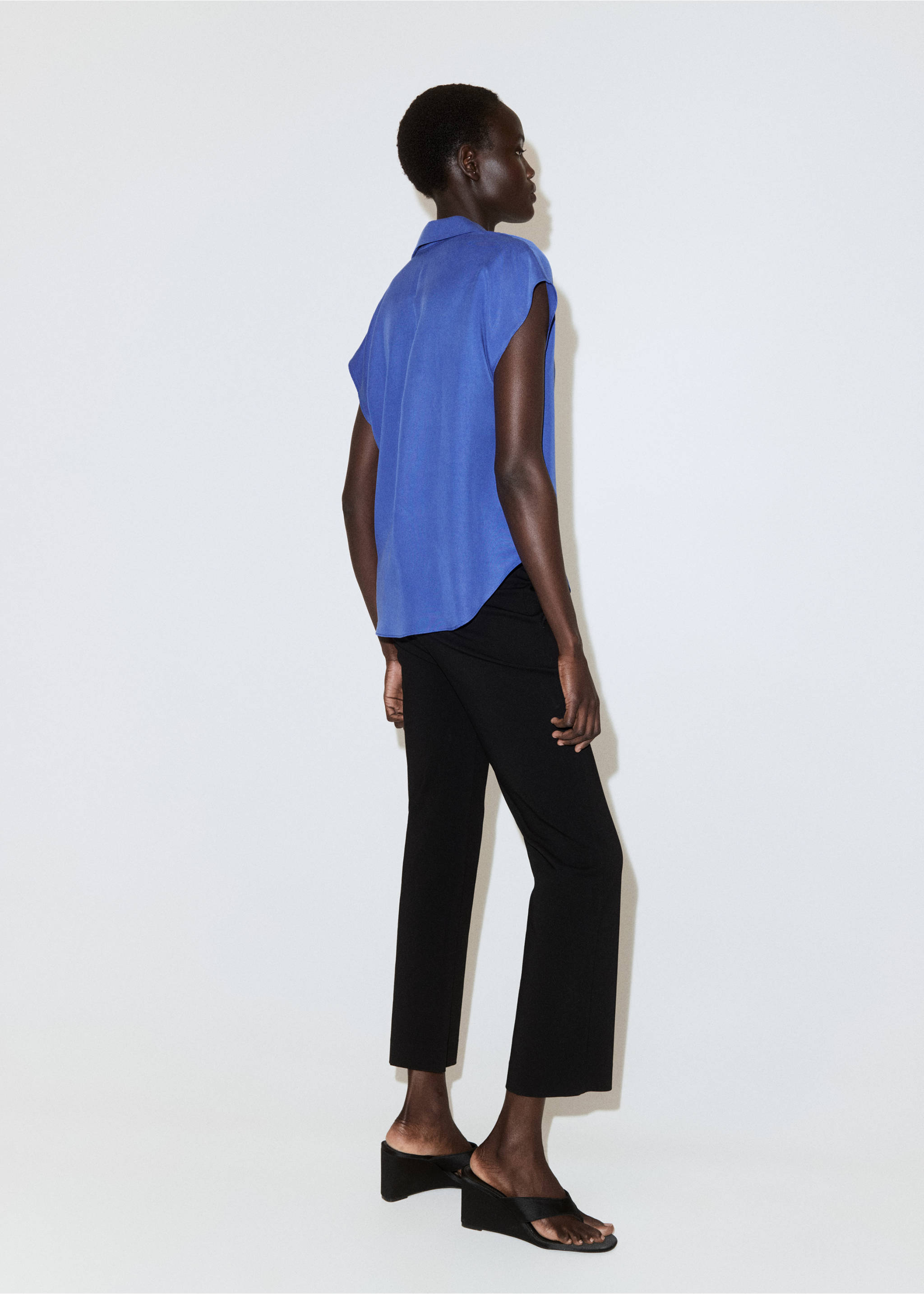 Camisa lyocell manga corta - Reverso del artículo, Azul. Ref: 37081337-00.