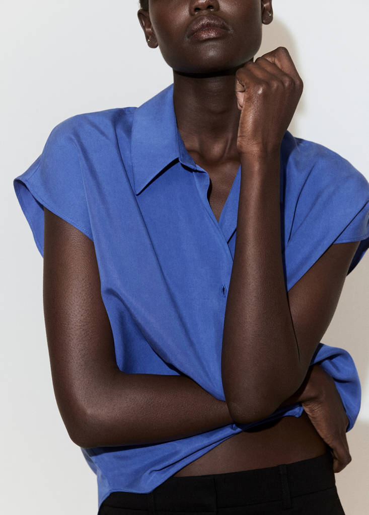 Short-sleeved lyocell shirt — Blue