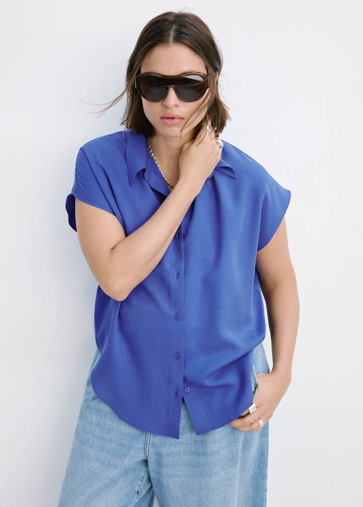 Short-sleeved lyocell shirt — Blue