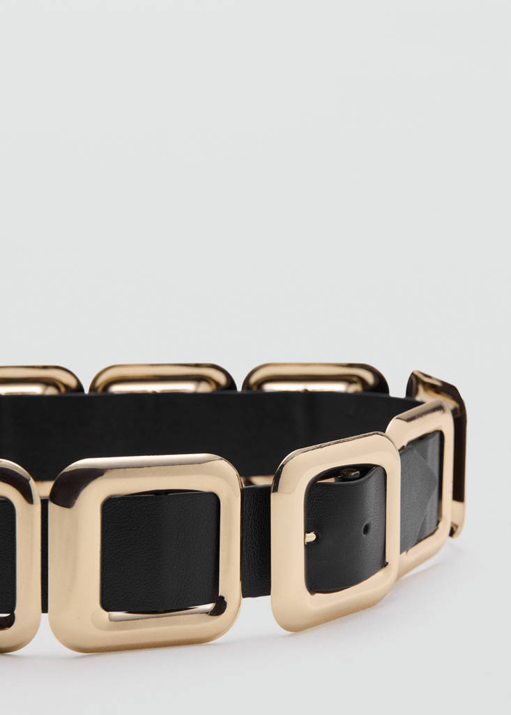 Leather belt with square design — Black