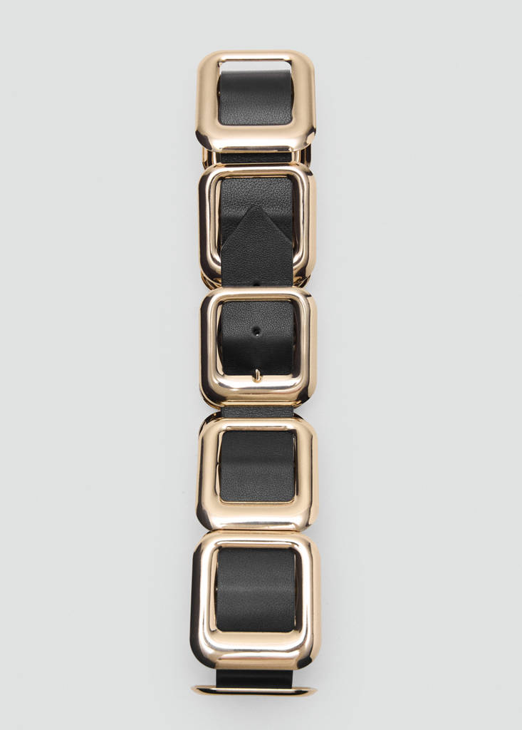 Leather belt with square design — Black
