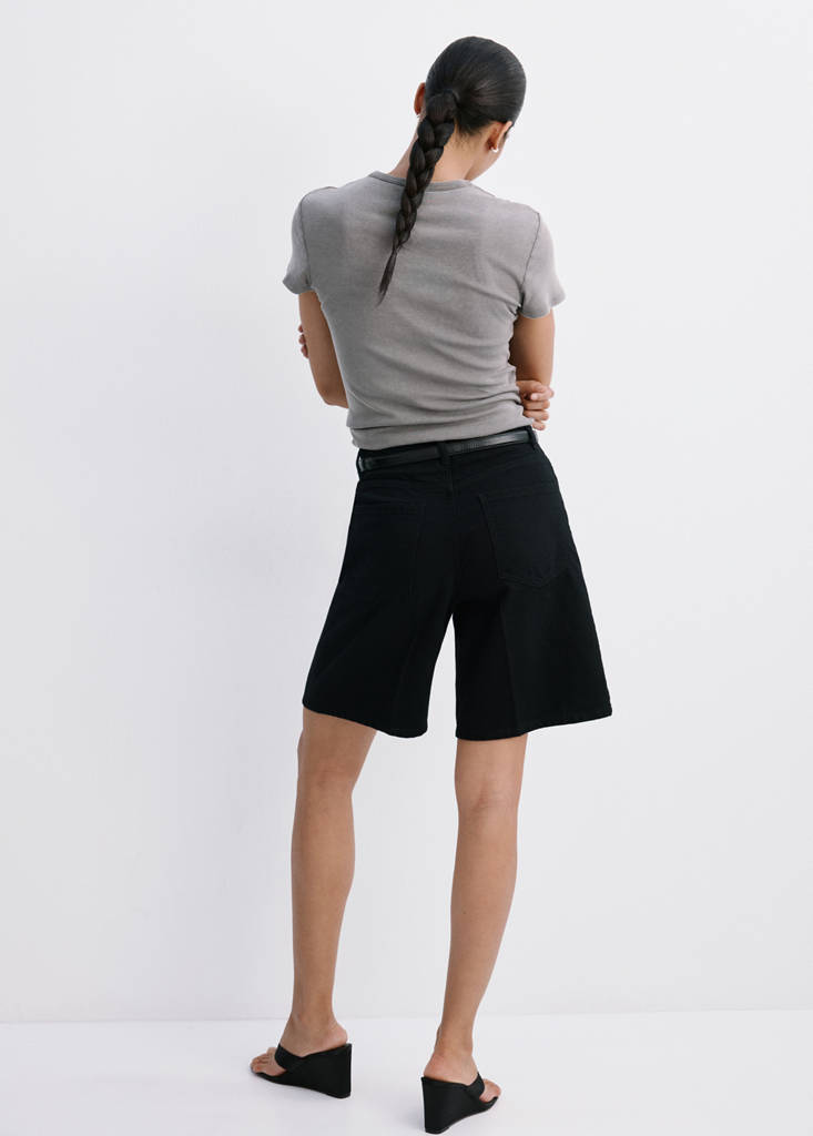 Straight-fit denim bermuda shorts — Black denim