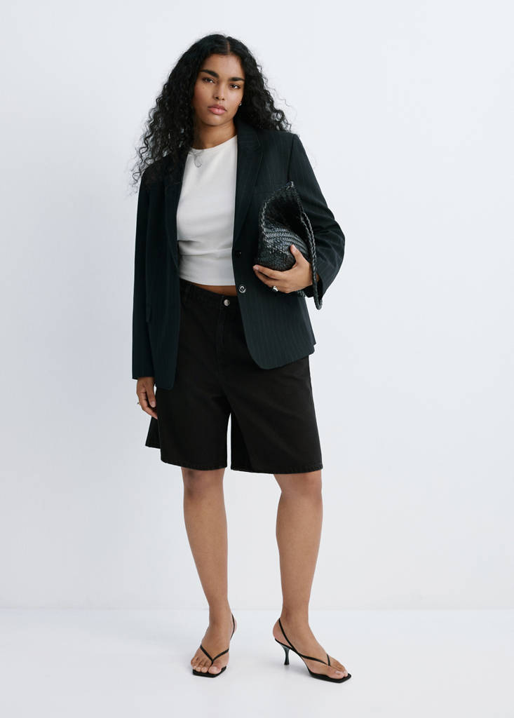 Straight-fit denim bermuda shorts — Black denim