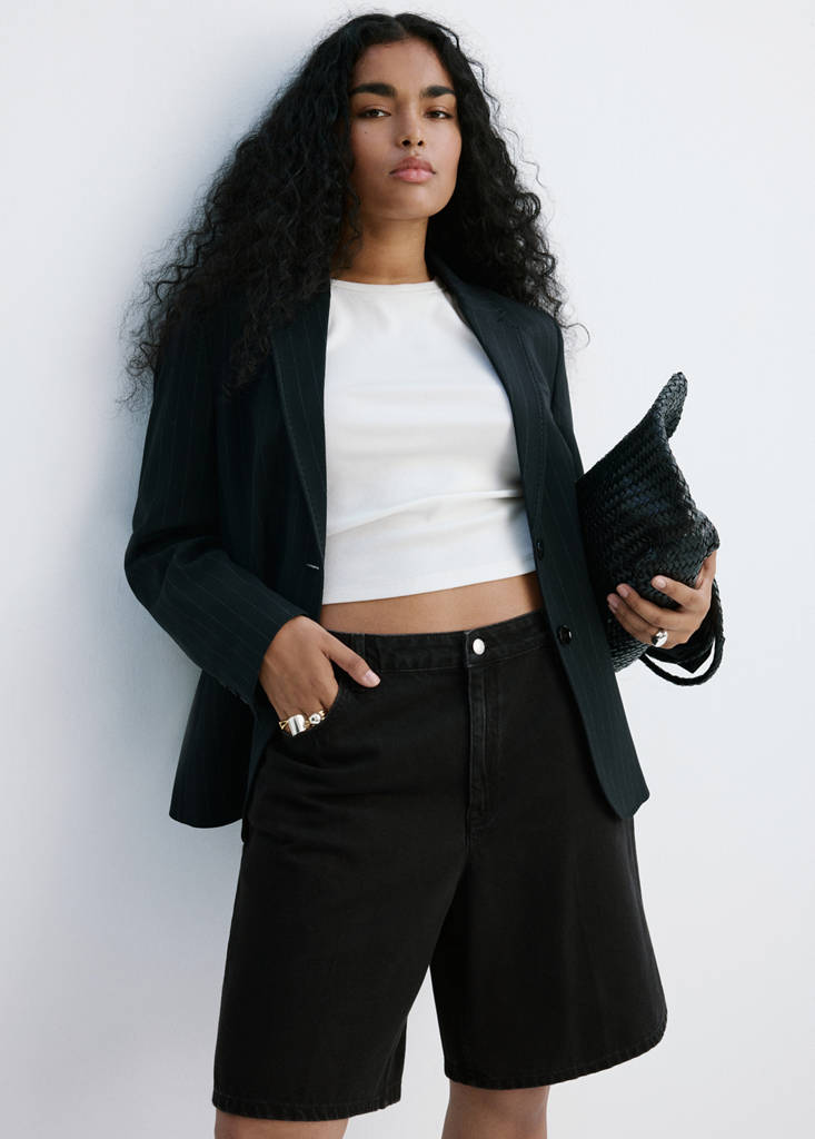 Straight-fit denim bermuda shorts — Black denim