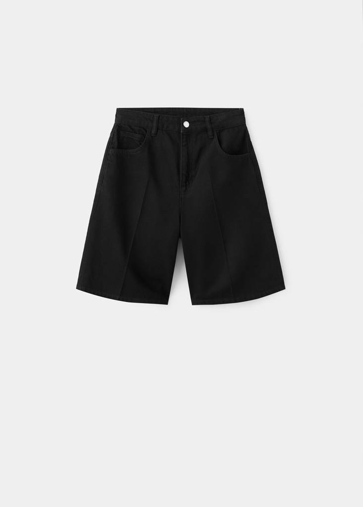 Straight-fit denim bermuda shorts — Black denim