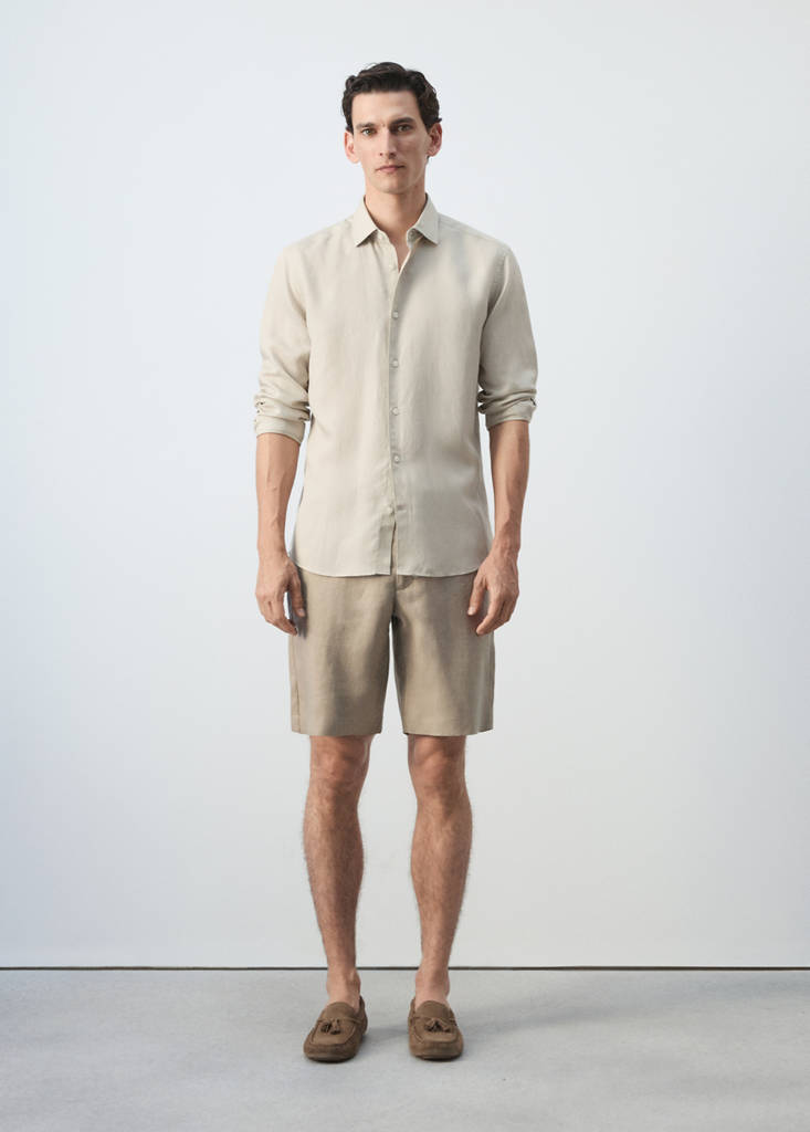 Regular fit lyocell-linen blend shirt — Sand