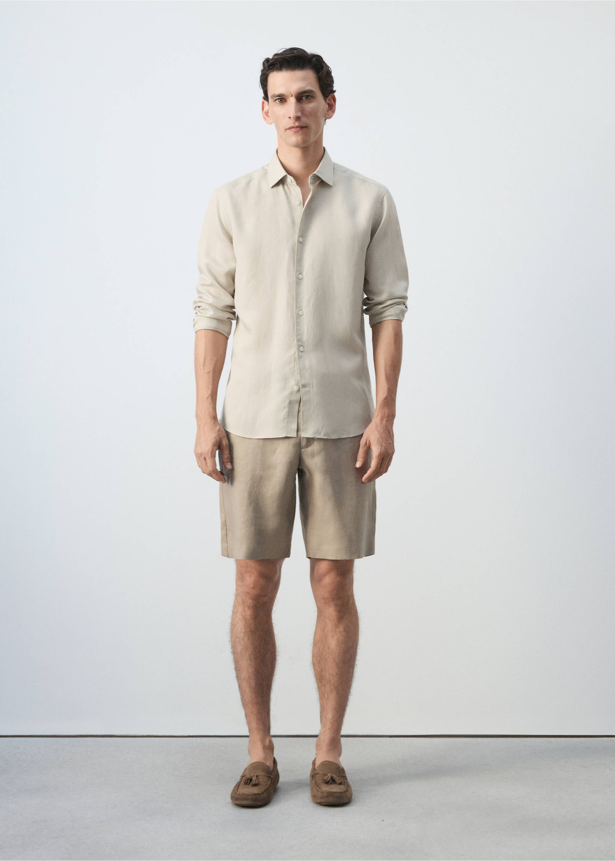 Chemise regular fit lin lyocell - Plan général, Sable. Ref: 37081352-00.