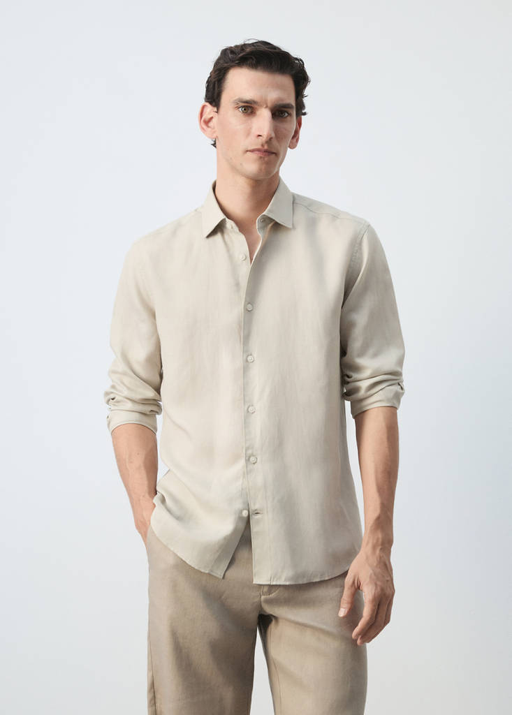 Regular fit lyocell-linen blend shirt — Sand