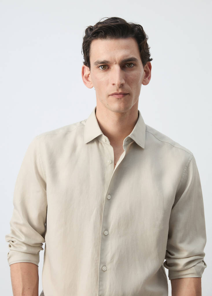 Regular fit lyocell-linen blend shirt — Sand