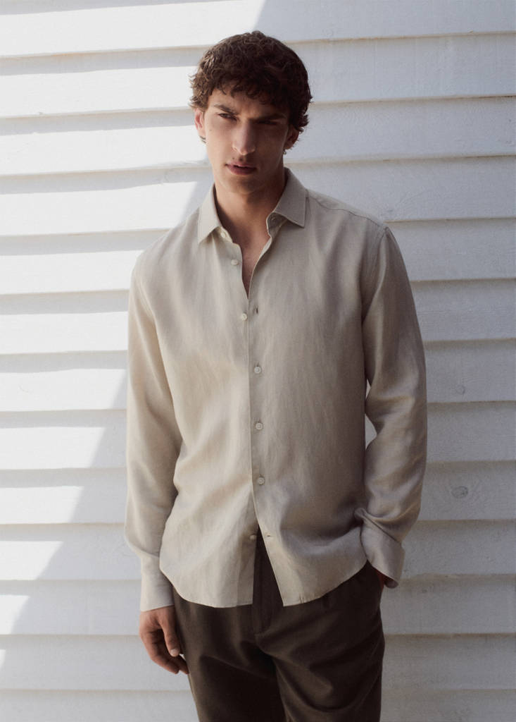 Regular fit lyocell-linen blend shirt — Sand