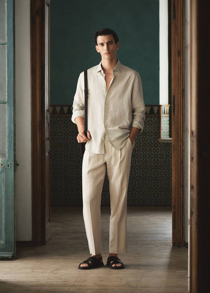 Regular fit lyocell-linen blend shirt — Sand
