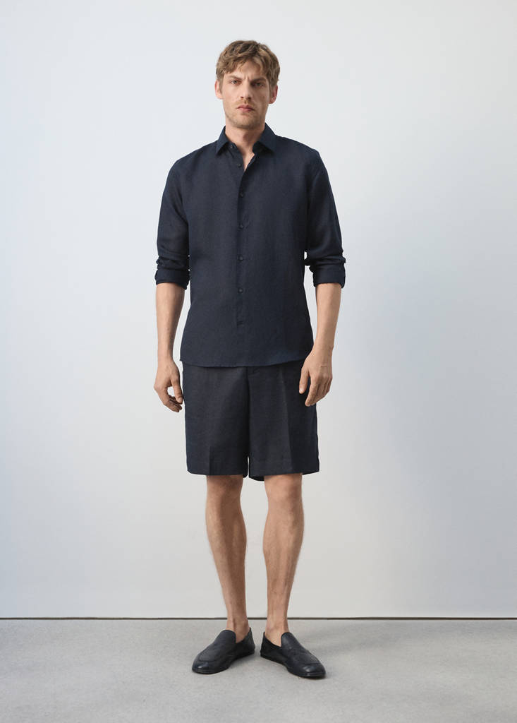 Regular fit lyocell-linen blend shirt — Dark Navy